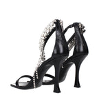 Black Leather Stiletto Heel Sandals