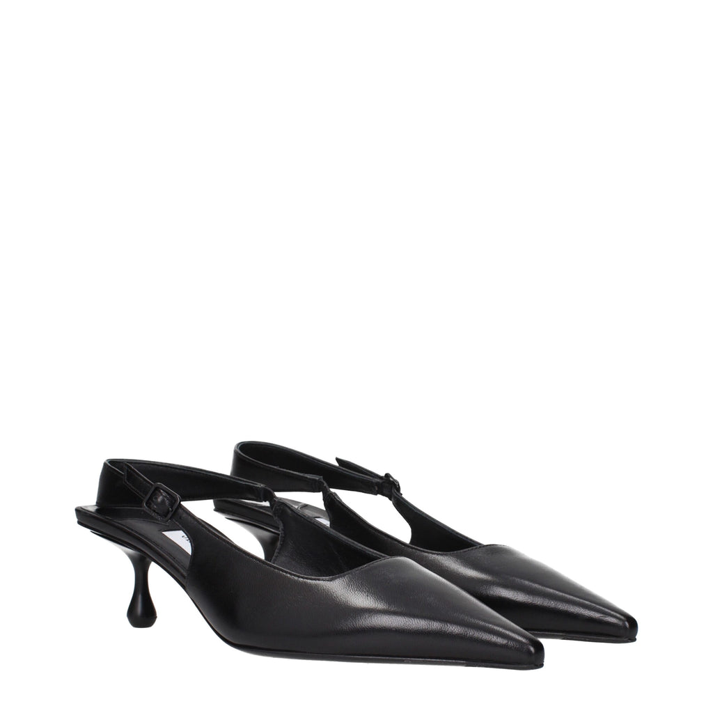 Black Leather Flat Sandals