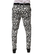 Black White Abstract Print Cotton Blend Pants