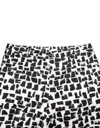 Black White Abstract Print Cotton Blend Pants