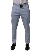 Light Blue Cotton Drawstring Elastic Waist Men Pants