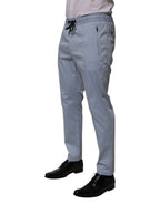 Light Blue Cotton Drawstring Elastic Waist Men Pants