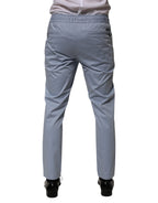 Light Blue Cotton Drawstring Elastic Waist Men Pants