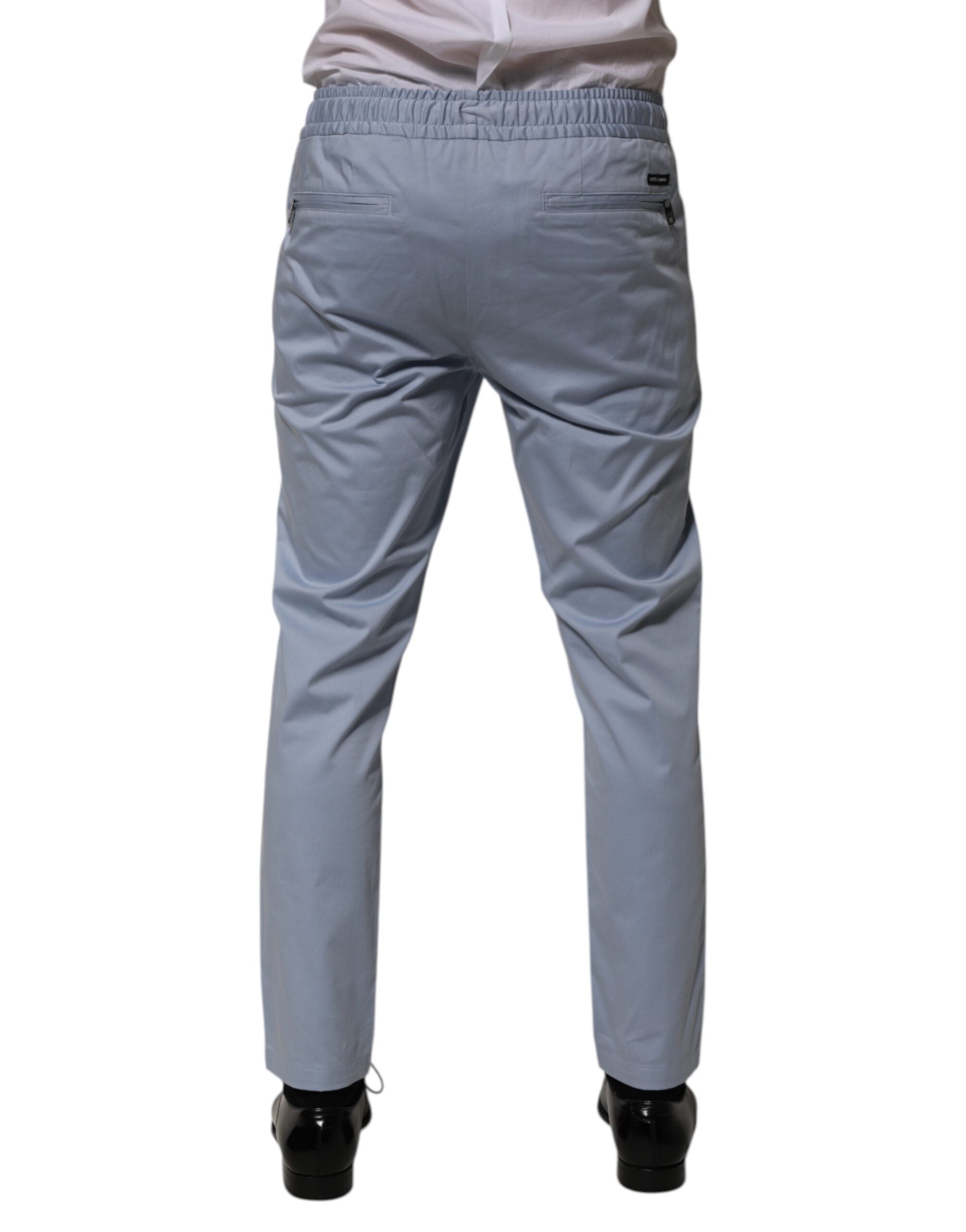 Light Blue Cotton Drawstring Elastic Waist Men Pants