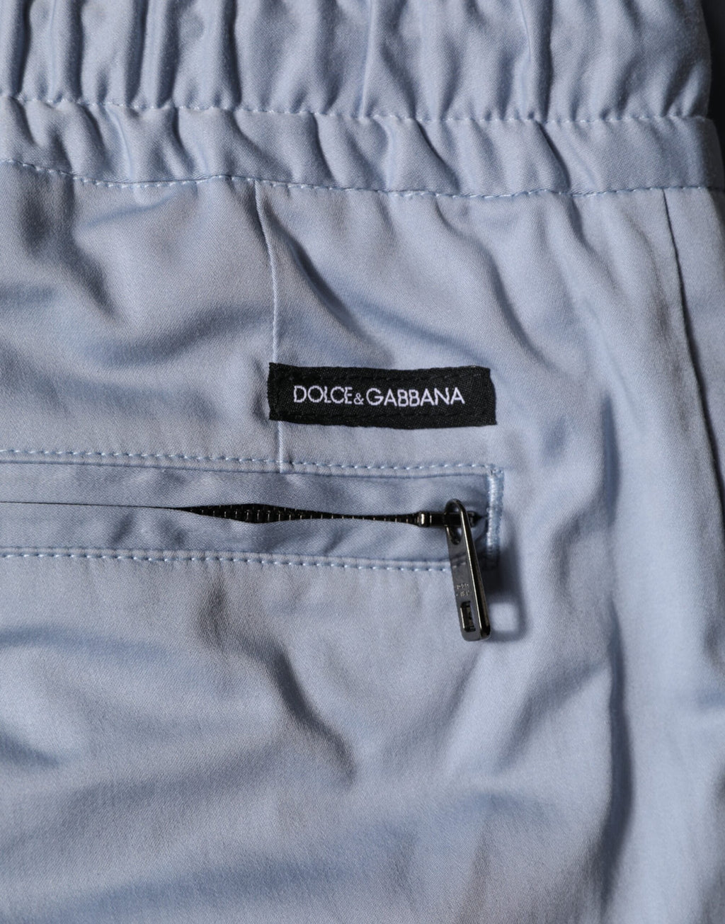 Light Blue Cotton Drawstring Elastic Waist Men Pants