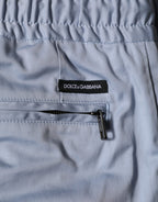 Light Blue Cotton Drawstring Elastic Waist Men Pants