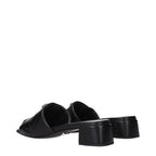 Black Leather Flat Sandals