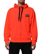 Red Fluorescent Polyester Logo Patch Hoodie Sweater