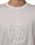 White Cotton DG Crown Embossed Men T-shirt