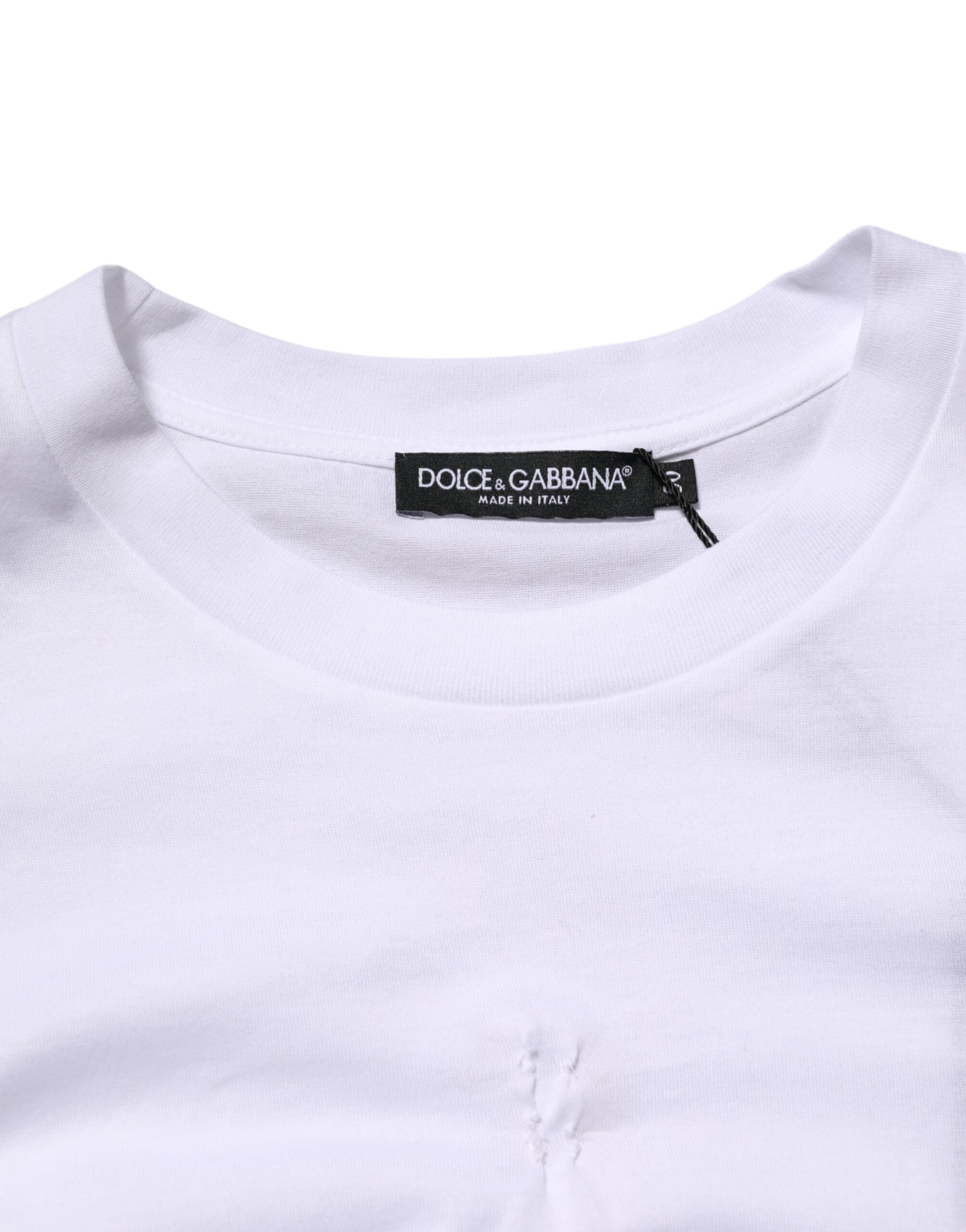 White Cotton Logo Patch Crew Neck Men T-shirt