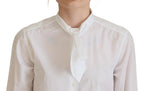 White Cotton Collared Long Sleeves Formal Top