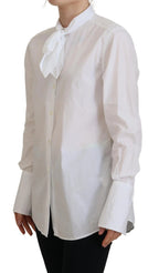 White Cotton Collared Long Sleeves Formal Top