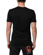 Black Cotton Velvet Logo Print Men T-shirt