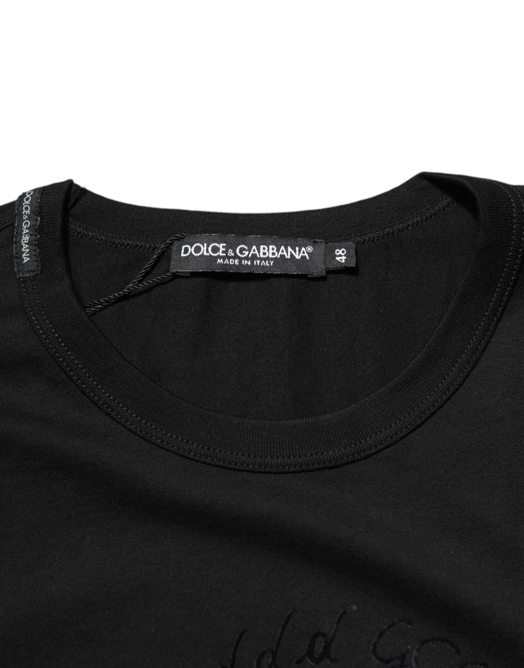 Black Cotton Velvet Logo Print Men T-shirt