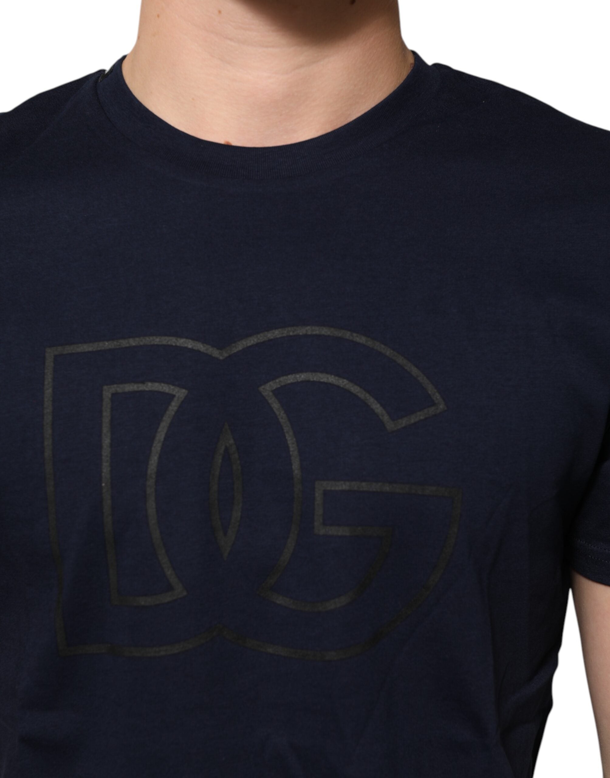 Dark Blue Cotton DG Logo Print Men’s Top T-shirt