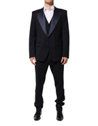 Black 3 Piece Wool Silk Blend Suit SICILIA