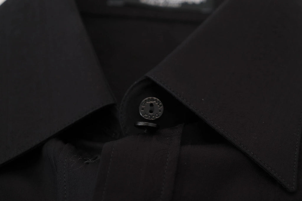 Black Cotton Collared Long Sleeves Shirt