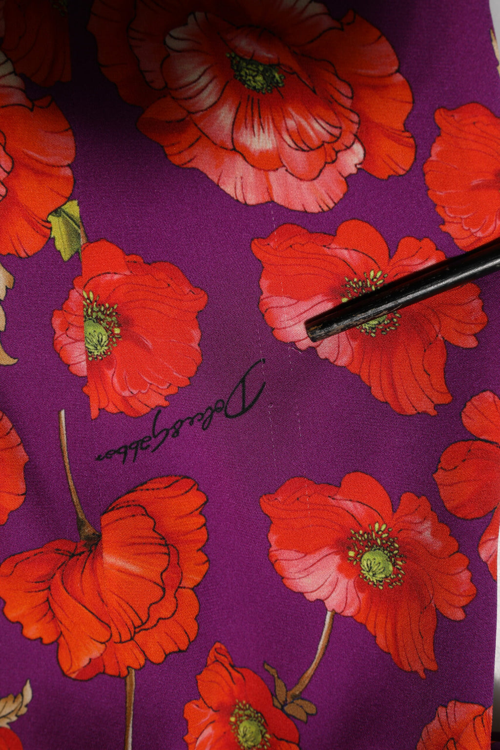 Purple Silk Floral Print Midi Sheath Dress