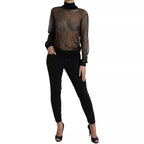 Black Mesh Turtleneck Sheer Blouse Top