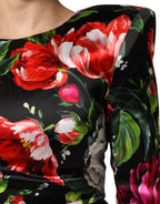 Black Floral Fiori Pittorici Bodycon Dress