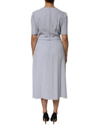Light Blue Viscose Blend Floral Applique Dress