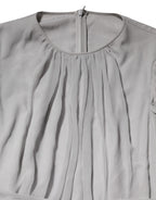 Grey Pleated Maxi Long Sleeve Silk Blend Gown Dress
