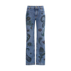 Blue Cotton Flared Jeans