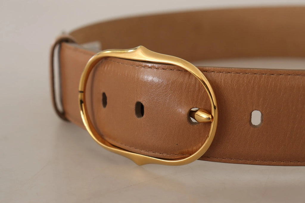 Brown Leather Gold Metal Oval Buckle Belt