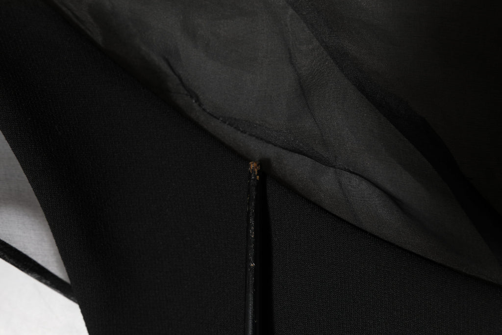 Black Sheer Sleeve Belted V-Neck Mini Dress