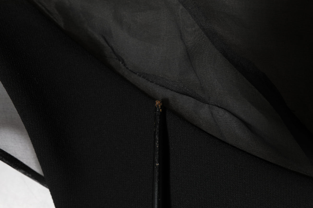 Black Sheer Sleeve Belted V-Neck Mini Dress