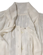 White Polka Sheer Silk Bow Tie Shirt Blouse Top