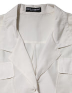 White Silk Collared 3/4 Sleeves Blouse Top