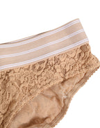 Beige Lace Brasiliano Briefs Logo Waistband Underwear
