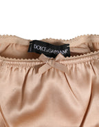 Nude Beige Silk Satin Bow Lace Trim Underwear