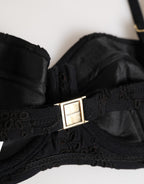 Black Polyester Embroidered Underwire Bra Underwear