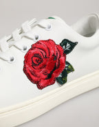 White Leather Rose Embroidery Low-Top  Shoes