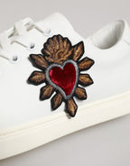 White Leather Sacred Heart Patch Sneakers Shoes
