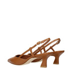 Brown Leather Mid Heel Pumps