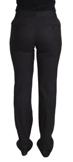 Black Stripes Mid Waist Trouser Pants