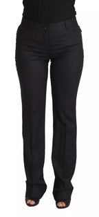 Black Stripes Mid Waist Trouser Pants