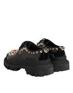 Black Leather Jeweled Crystals Derby Shoes