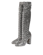 Shoes Silver Sequins Glitter High Heel Boot Shoes