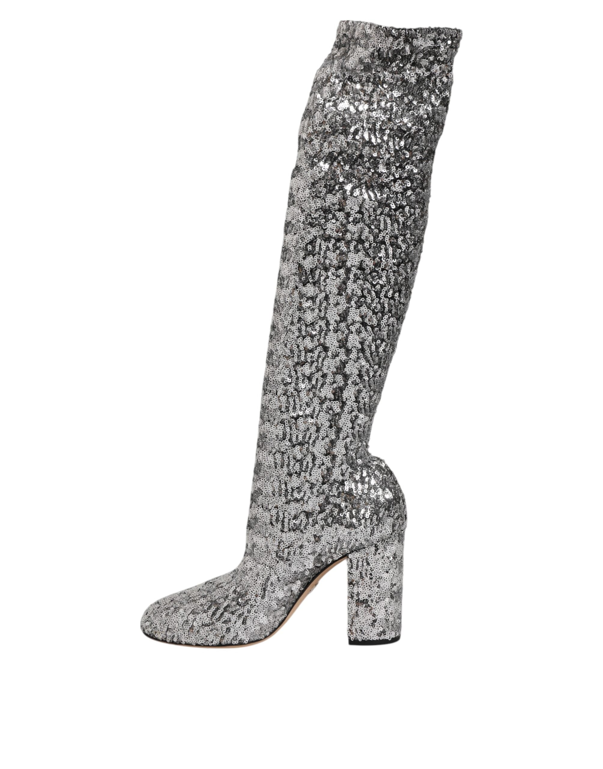 Shoes Silver Sequins Glitter High Heel Boot Shoes