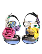 Multicolor Floral Appliqué Crystal Sandal Shoes