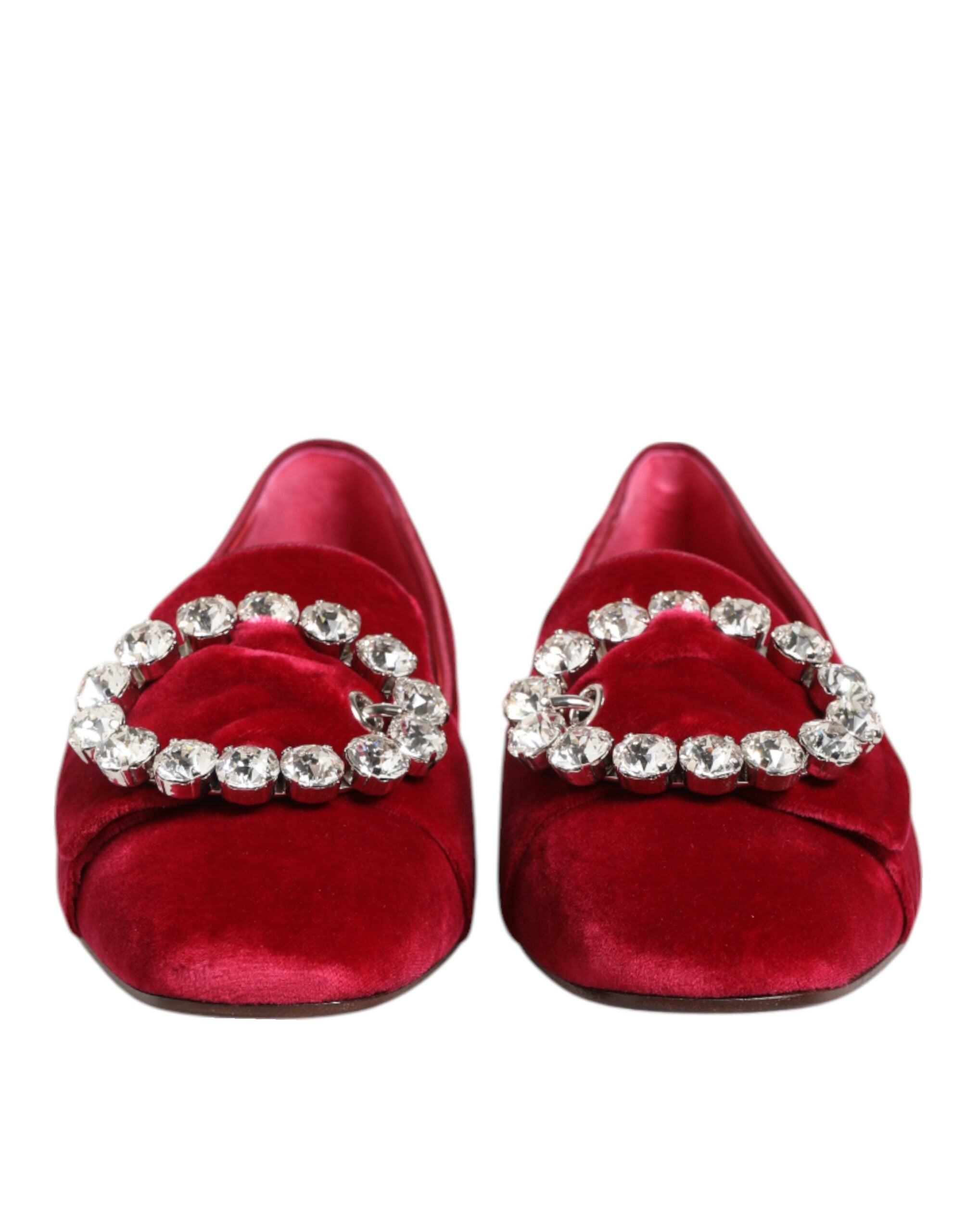 Red Velvet Crystal Buckle Loafers Flats Shoes