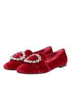 Red Velvet Crystal Buckle Loafers Flats Shoes