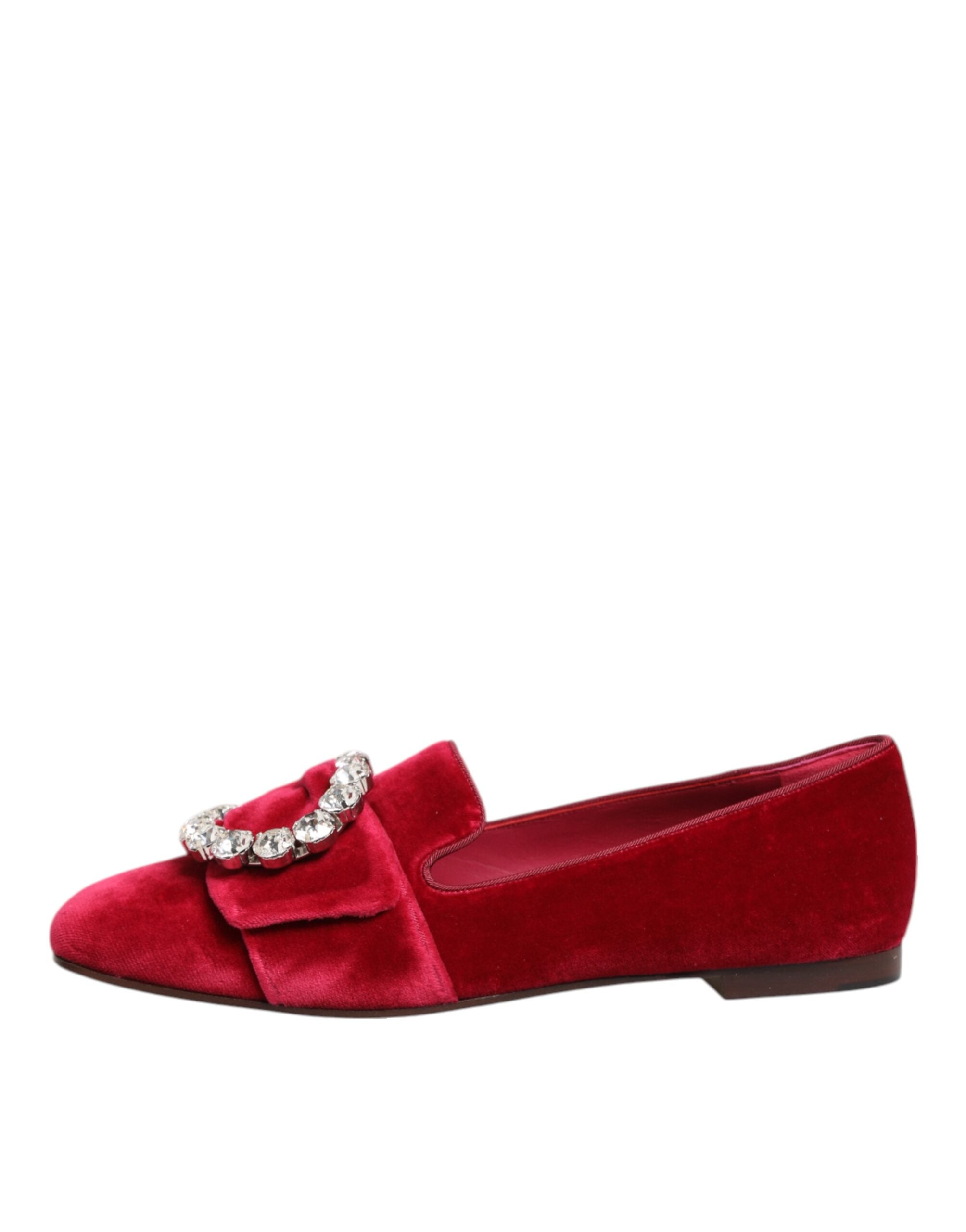 Red Velvet Crystal Buckle Loafers Flats Shoes