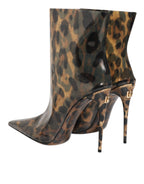 Leopard Print PVC Pointed Toe Boots Shoes