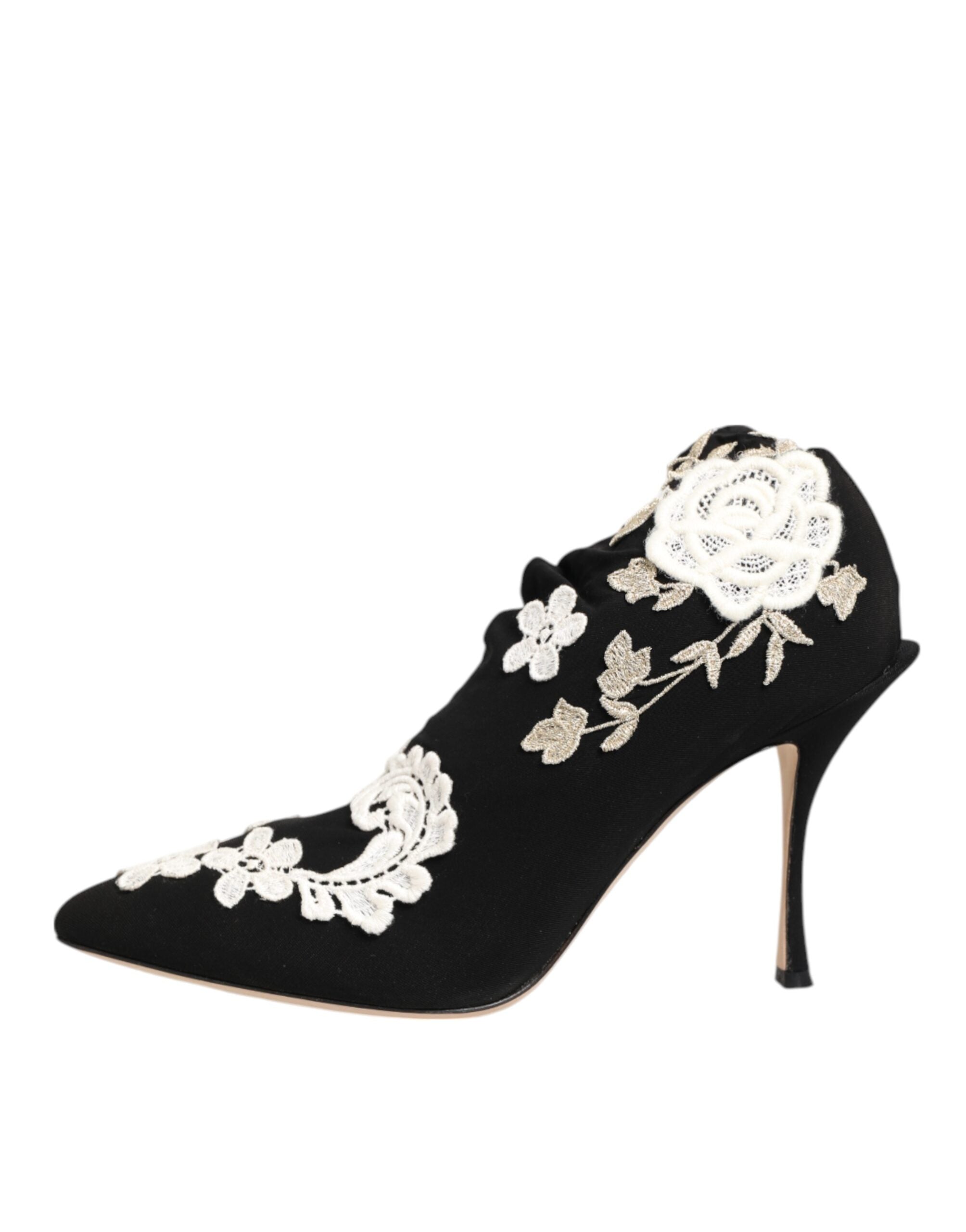 Black White Embroidered Jersey Stiletto Boots Shoes