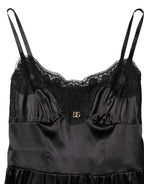 Black Silk Blend Lace Trim Sleeveless Mini Dress